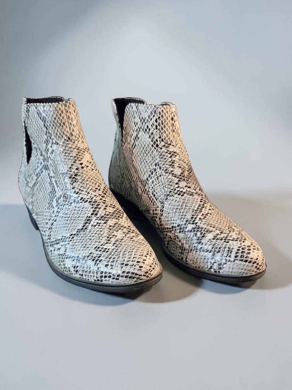 Women's White Snake-Print Chelsea Ankle Boots